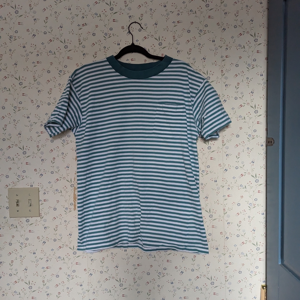 💚 Rugger L T-shirt Strped Vintage Single Stitch 1980 Soft Fabric
